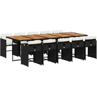 vidaXL 11-tlg. Garten-Essgruppe mit Kissen Schwarz Poly Rattan