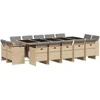vidaXL 15-tlg. Garten-Essgruppe mit Kissen Beigemischung Poly Rattan