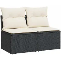 vidaXL 2-tlg. Garten-Sofagarnitur mit Kissen Schwarz Poly Rattan