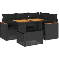 vidaXL 5tlg. Garten-Sofagarnitur mit Kissen Schwarz Poly Rattan Akazie