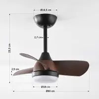 LumenXL Kompakter Deckenventilator Vietor inkl. LED und Fernbedienung - schwarz mit dunkelbraun