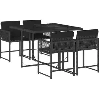 vidaXL 5-tlg. Garten-Essgruppe mit Kissen Schwarz Poly Rattan