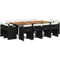 vidaXL 13-tlg. Garten-Essgruppe mit Kissen Schwarz Poly Rattan