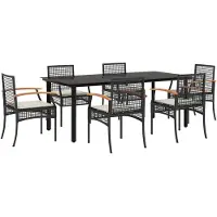 vidaXL 7-tlg. Garten-Essgruppe mit Kissen Schwarz Poly Rattan