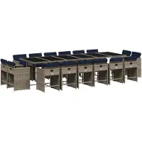 vidaXL 17-teiliges Garten-Ess-Set mit Kissen, grau, Polyrattan