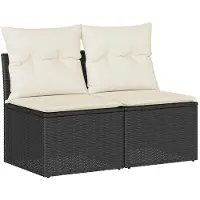 vidaXL 2-tlg. Garten-Sofagarnitur mit Kissen Schwarz Poly Rattan