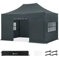 Vonroc Partyzelt – 3 x 4,5 m – Premium Easy-Up Partyzelt | Set inkl. Seitenwänden – Grau