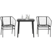 vidaXL 3-tlg. Garten-Essgruppe mit Kissen Schwarz Poly Rattan Glas