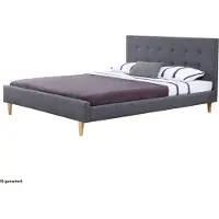 HTI Bett Linn 180x200 cm, skandinavisches Holzbett in Grau mit hohem, gestepptem Kopfteil
