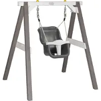 Axi Babyschaukel mit Gestell aus Holz , grau & Weiß für den Garten | Outdoor Schaukel für Babys und Kleinkinder | Für Kinder ab 9 Monate | Schaukelsitz in Grau & Weiß