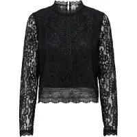 ONLY Spitzenshirt "ONLNEW KARO LS LACE TOP WVN NOOS" Materialmix, regular fit