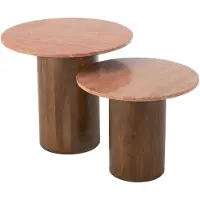 Jline Set aus 2 runden Couchtischen aus Holz mit Marmoreffekt