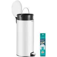 Songmics Mülleimer rund 30 L mit Pedal Wolkenweiss