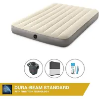 Intex Luftbett - 2 Personen - 137 x 191 x 25 cm - Beige + Elektropumpe - 650 Liter/Min + Spannbettlaken Schwarz + Reperaturset