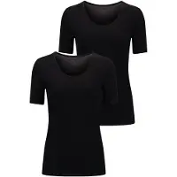 Falke 2-Pack Damen T-Shirt Daily Comfort, M, Schwarz, Uni, Baumwolle