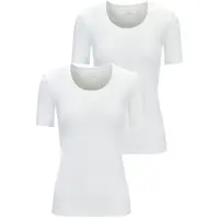 Falke 2-Pack Damen T-Shirt Daily Comfort, S, Weiß, Uni, Baumwolle