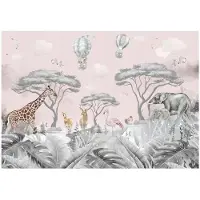 WALLARENA Fototapete Kinderzimmer Dschungel in Rosa | Gr.: 350 x 250 cm