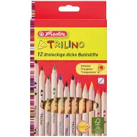 Herlitz Dreikant-Buntstifte Trilino, 12er Karton-Etui aus Zedernholz, naturbelassen, Jumbo-Dreikantform, Mi