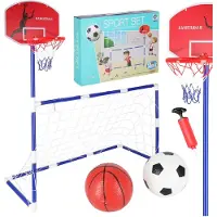 Kik Fußballtor, Basketballbrett, Basketballspiel, 2-in-1-Spiel, 2 Bälle, Luftpumpe