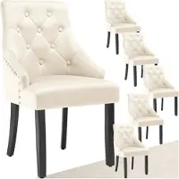 TecTake Esszimmerstuhl Everdeen Samtoptik, gesteppt - 6er Set creme/schwarz