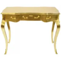 Casa Padrino Luxus Barock Schreibtisch Konsole in Gold mit 3 Schubladen und Glasplatte 97 x 78 x 48 cm