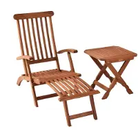 Merxx Deckchair Set 2tlg., 1 Deckchair, 1 Klapphocker 50 x 50 cm - Eukalyptus