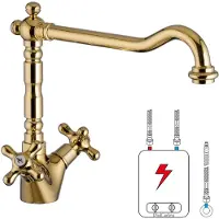 PaulGurkes Niederdruck Retro Küchenarmatur Wasserhahn Spültischarmatur Antik Gold Hochglanz