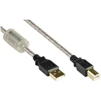 GOOD CONNECTIONS Anschlusskabel USB 2.0 High Quality mit Ferritkern und Goldkontakten, transparent, 5m,