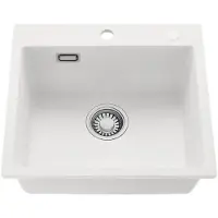 CECIPA MAX Granitspüle, 40x45 cm, Küchenspüle Weiß, SMC Quarzstein Einbauspüle, kratzfest, hitzebeständig & pflegeleicht, Cecipa Spülbecken mit Siphon