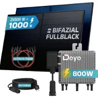 SUNNIVA 1000W Balkonkraftwerk BIFAZIAL FULLBLACK komplett Steckdose DEYE 800W Wechselrichter, PV Solaranlage, 5m Kabel, Bluetooth WIFI