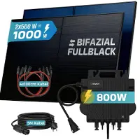 SUNNIVA 1000W Balkonkraftwerk BIFAZIAL FULLBLACK komplett Steckdose GROWATT NEO-800M-X Wechselrichter, Komplettset 2x 500W PV Solaranlage Solarmodule