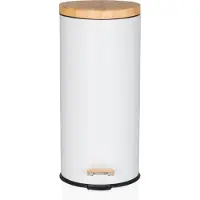 Hjh OFFICE Mülleimer 30 Liter CLEAN BAMBOO Abfalleimer Mülltrenner rund für Küche, Büro mit Step-On 64.5 x 37.0 x 29.0 cm