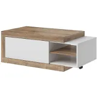 Petits-meubles Couchtisch Azior mit 1 Tür, Weiß und Holzoptik, 120-153.5cm