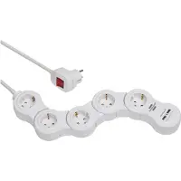 Brennenstuhl Vario Power Steckdosenleiste mit USB-Ladefunktion / Bewegliche Steckdosenleiste 5-fach (1,4m Kabel, mit Schalter und 2 USB Ladebuchsen) weiß