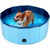24hShop Hundepool faltbar - Anti-Rutsch - Ventil entleeren - ? 80 cm - Blau