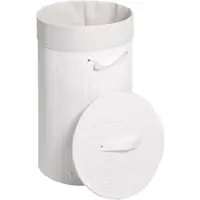 Mendler Wäschekorb HWC-C21, Laundry Wäschebox Wäschesammler Wäschebehälter Wäschetonne, Bambus rund 59x35cm 50l ~ weiß