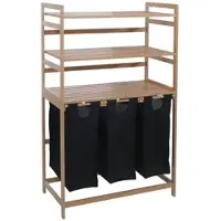 Mendler Bambus Wäschesammler HWC-P78, Wäschesortierer Wäschekorb Regal Wäscheorganizer, 3 Ablagen FSC 125x80x40cm 135L ~ schwarz