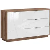Petits-meubles Buffet Sven mit 3 Schubladen und 1 Tür, Weiß und Holzoptik, 156cm
