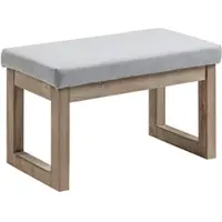 MODFU Fußbank Polsterhocker 68x38x42 cm Grau mit Holzbeinen gepolstert im Landhaus Stil als Sitzgelegenheit und Ablage