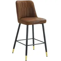 MODFU 2er-Set Barhocker mit 100 cm hoch, Esszimmerstuhl mit schwarze Metallgestell und Fußraste,Loungesessel mit Sitzfläche und geschwungene Rückenlehne,Braun + Schwarz