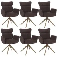 Mendler 6er-Set Esszimmerstuhl HWC-N11, Stuhl, drehbar Auto-Return Stoff Bouclé 350g/m² dunkelbraun, Beine Holz-Optik