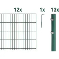 Alberts Doppelstabmattenzaun 6-5-6, Matten 2,50 m, Höhe 1,43 m, Länge 30 m, grün, Zaun als Komplettset, Pfosten mit Klemmlasche 60x40 mm