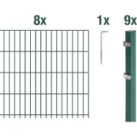 Alberts Doppelstabmattenzaun 6-5-6, Matten 2,50 m, Höhe 1,03 m, Länge 20 m, grün, Zaun als Komplettset, Pfosten mit Klemmlasche 60x40 mm