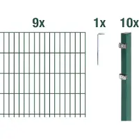 Alberts Doppelstabmattenzaun 6-5-6, Matten 2,50 m, Höhe 1,63 m, Länge 22,5 m, grün, Zaun als Komplettset, Pfosten mit Klemmlasche 60x40 mm