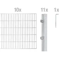 Alberts 652869 Doppelstabmatten Zaun, Höhe 180 cm, Länge 20 m, Zaun-Komplettset zum Einbetonieren, feuerverzinkt, Pfosten 60x40 mm