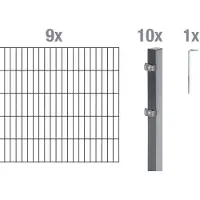 Alberts Doppelstabmatten Zaun, Höhe 200 cm, Länge 18 m, Zaun-Komplettset zum Einbetonieren, anthrazit, Pfosten 60x40 mm