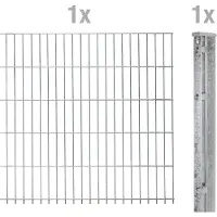 Alberts Doppelstabmatten-Anbauset 8-6-8, Matten 2,50 m, Höhe 2,23 m, Länge 2,5 m, feuerverzinkt, Anbauset mit Zaunpfosten inkl. Abdeckleiste 60x40 mm