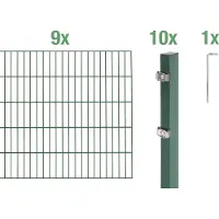 Alberts Doppelstabmatten Zaun, Höhe 140 cm, Länge 18 m, Zaun-Komplettset zum Einbetonieren, grün, Pfosten 60x40 mm