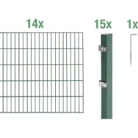 Alberts Doppelstabmatten Zaun, Höhe 200 cm, Länge 28 m, Zaun-Komplettset zum Einbetonieren, grün, Pfosten 60x40 mm