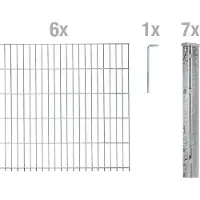 Alberts Doppelstabmattenzaun 6-5-6, Matten 2,50 m, Höhe 83 cm, Länge 15 m, feuerverzinkt, Zaun als Komplettset, Pfosten mit Abdeckleiste 60x40 mm